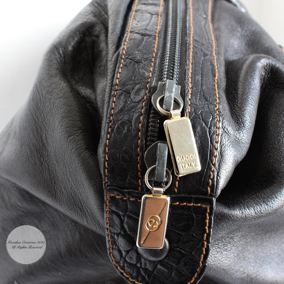 Gucci Duffle Bag Black Crocodile and Kid Leather Large Hobo Vintage 1984 + COA - Picture 17 of 17